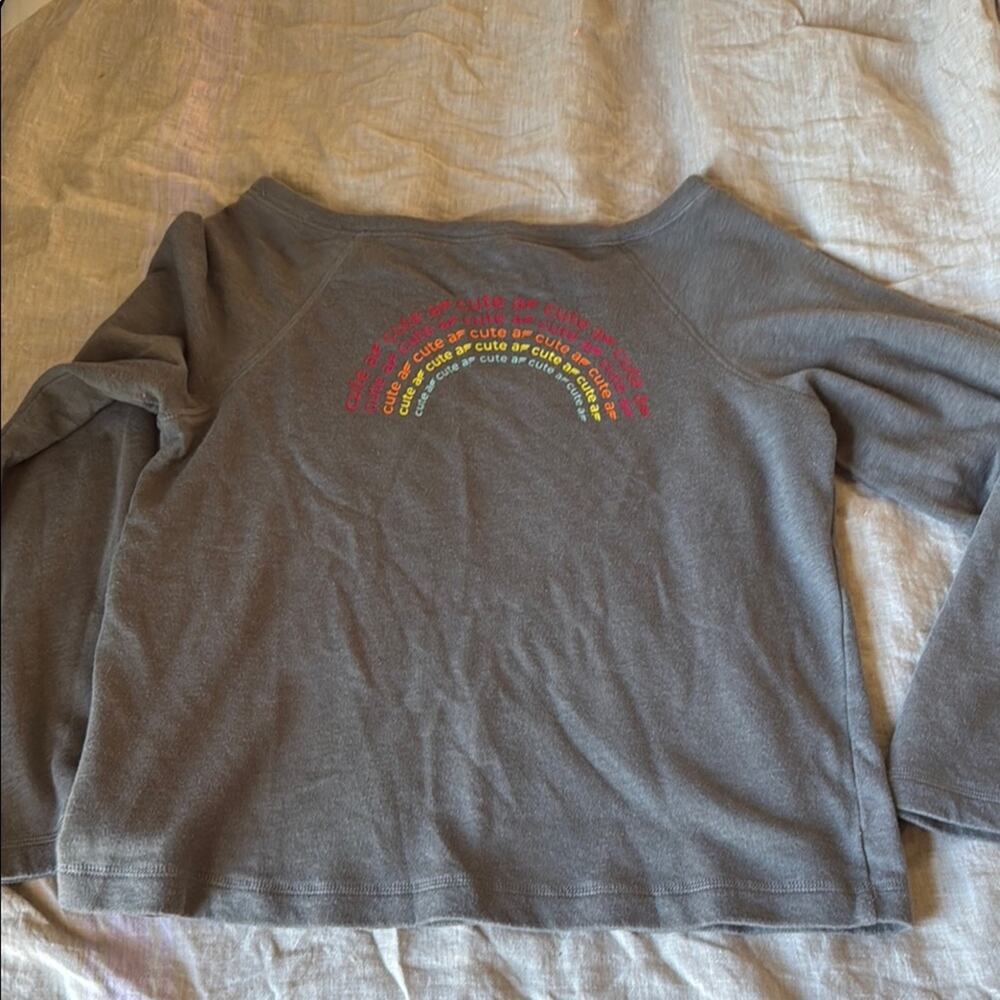 Fabletics Gray Off-Shoulder sweatshirt “cute AF” - Picture 4 of 4